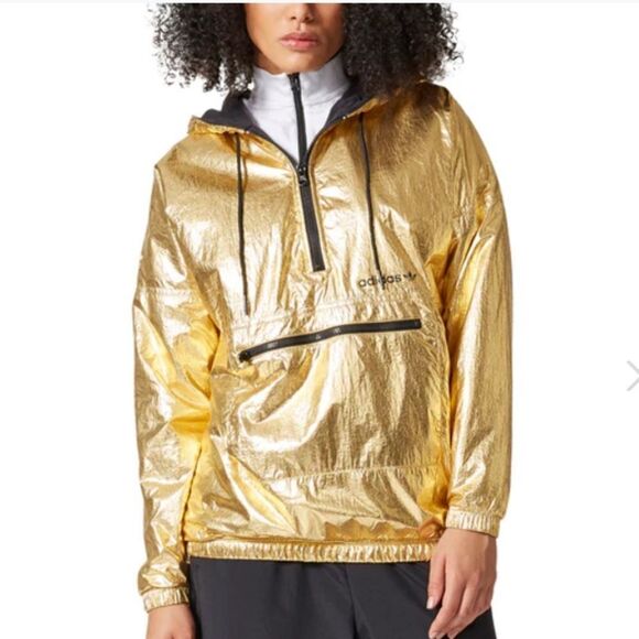 adidas Jackets & Blazers - adidas - Originals Half Zip Hooded Jacket In High Shine Gold sz M